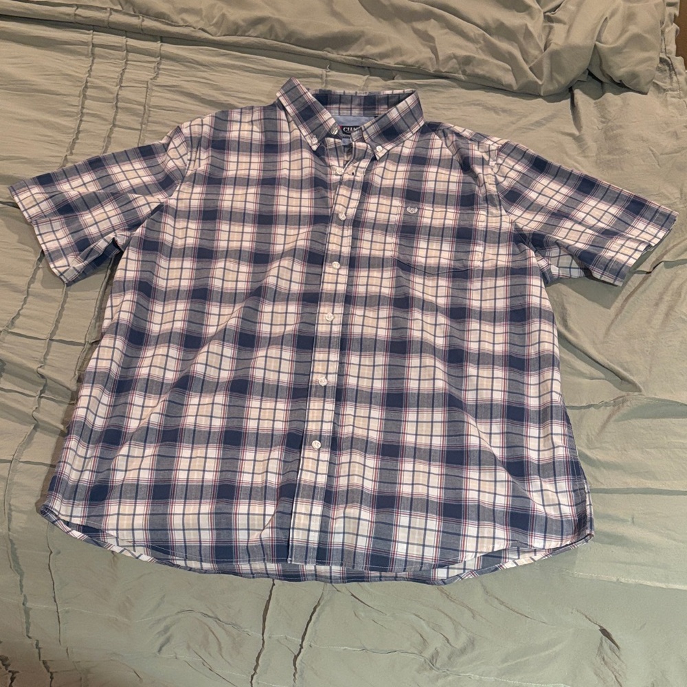 Chaps Navy and White Checkered Button Down Shirt